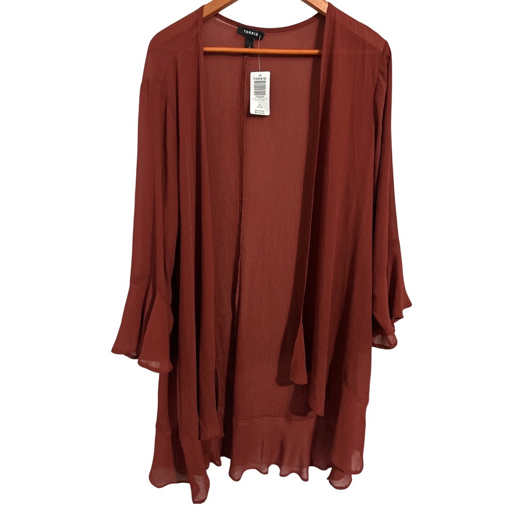 Torrid Brown Long-Sleeved Chiffon Tulip Sleeve Kimono Size 1 14/16 1X NWT